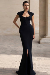Meerjungfrau Schwarzes Langes Ballkleid mit Schlitz
